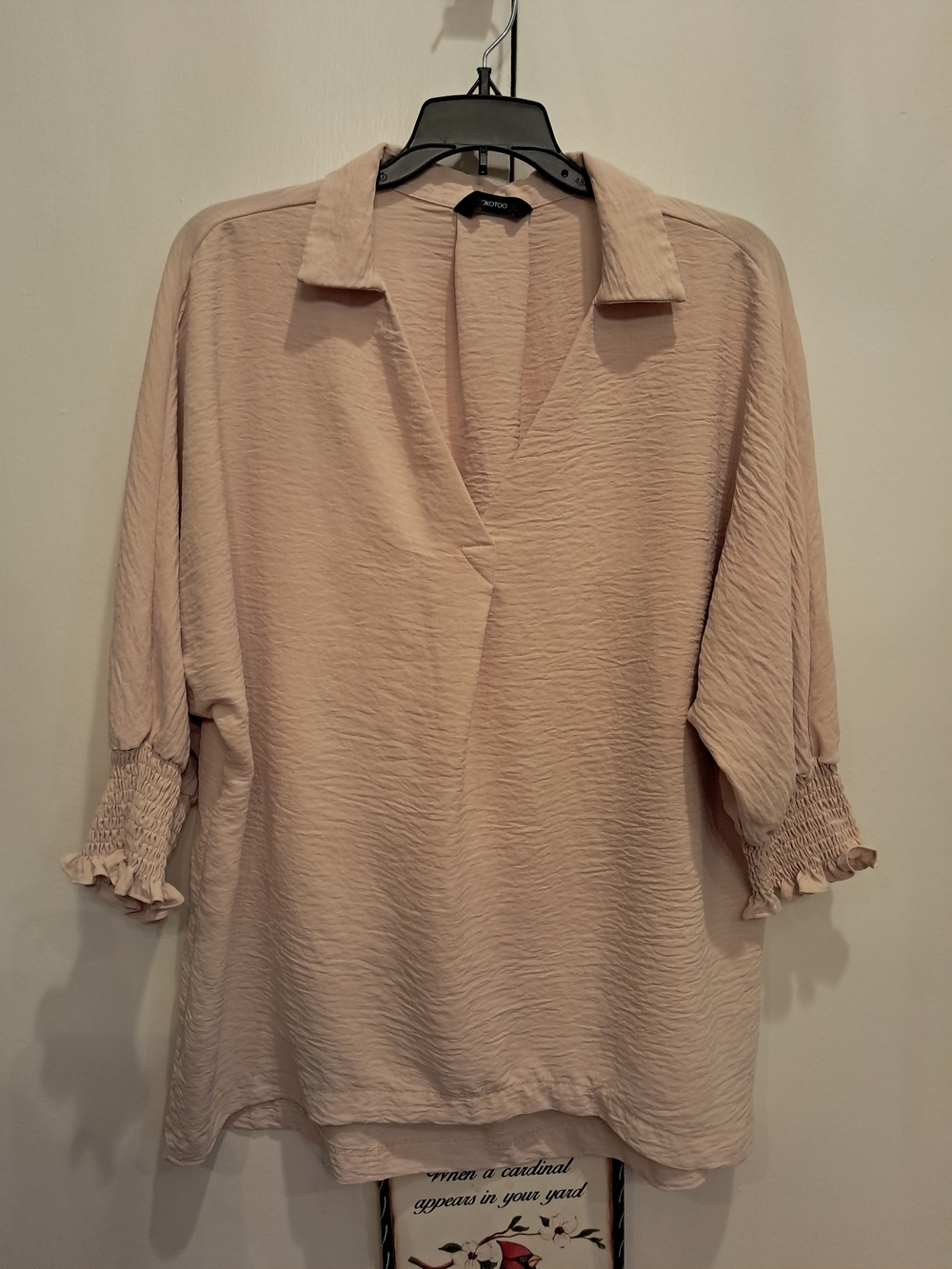 Dokotoo Women's Woven V-Neck Blouse with Smocked Cuffs - Blush
